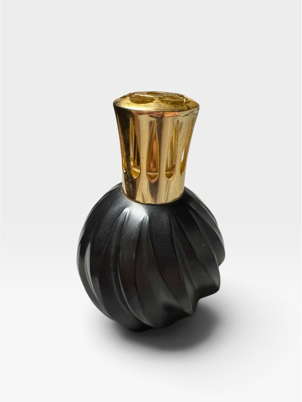 VTG Lampe Berger Paris Black Swirl Glass Catalytic Fragrance Lamp Gold France